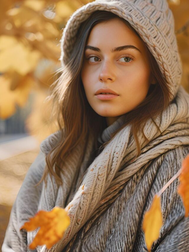 Immune System preparation: Autumn leaves and a person in warm clothes, ready for fall and flu season